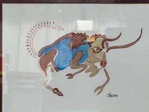 Original J. Bacon Bull Watercolor