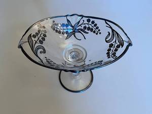 Vintage Cambridge Glass  Sterling Silver Candy Dish
