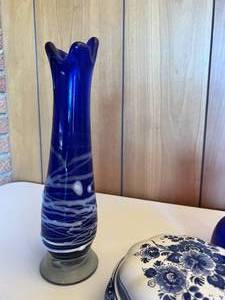 Cobalt Blue Vase, Oil Jar and Delft Trinket Dish