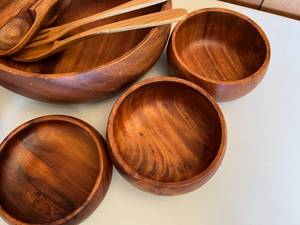 Genuine Monkey Pod Wood Salad Bowl & Individual Bowls