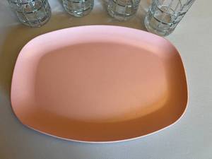 Vintage Pink Platter & 4 Juice Glasses