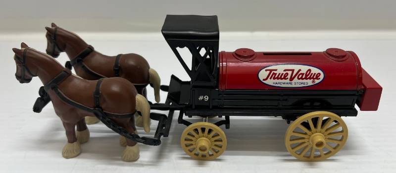 lot 5 image: Two Vintage Die Cast Banks 1 ( Ace Hardware ) Ford Model T Runabout  1 ( True Value ) Horse And Buggy ( No Boxes)