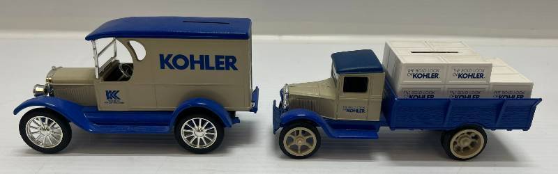 lot 41 image: Two 1995 Ertl Collectibles Die-Cast Metal Banks 1 (  Kohler ) 1923 Chevy 1 (  Kohler ) 1931 Hawkeye Truck