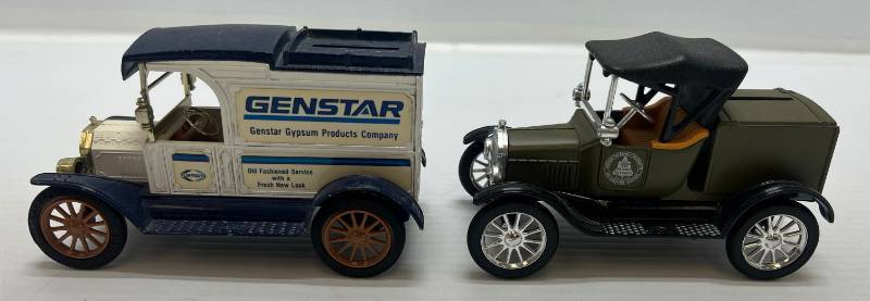 lot 44 image: Two Ertl Collectibles Die-Cast Metal Banks ( No Boxes ) 1  ( BELL American Telephone & Telegraph Company ) 1918 Ford Model T Runabout 1 ( Genstar ) 1913 Ford Model T Van