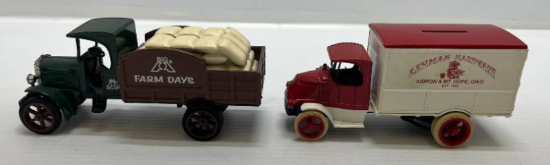 lot 46 image: Two Ertl Collectibles Die-Cast Metal Banks ( No Boxes ) 1 ( Big A Farm Days ) Kenworth 1 ( Lehman Hardware ) 1926 Bulldog