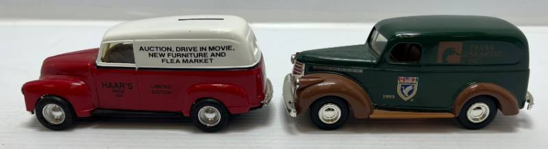 lot 56 image: Two Ertl Collectibles Die-Cast Metal Banks ( No Boxes ) 1 ( Ducks Unlimited Inc. ) 1946 Suburban 1 ( Haars ) Limited Edition GMC Panel