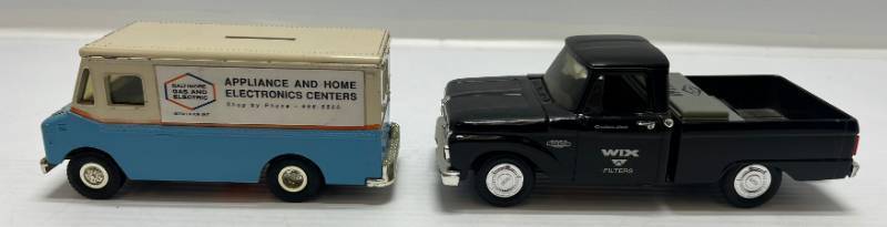 lot 57 image: Two Ertl Collectibles Die-Cast Metal Banks ( No Boxes ) 1 ( Balimore Gas And Electric ) Grumann Olson Kurbmaster 1 ( WIX Filters ) Series #5 Limited Edition