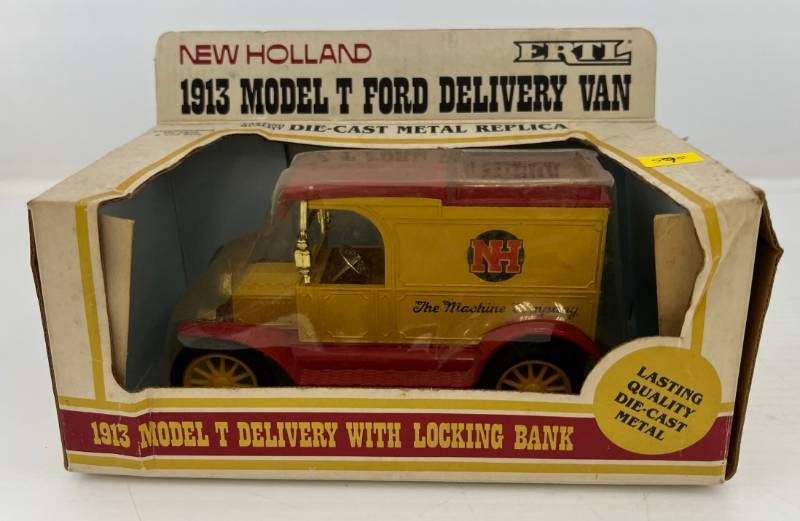 lot 73 image: Two Ertl Collectibles Die-Cast Metal Banks 1 ( Peavey ) 1913 Model T Delivery 1 ( New Holland ) 1913 Model T Ford Delivery