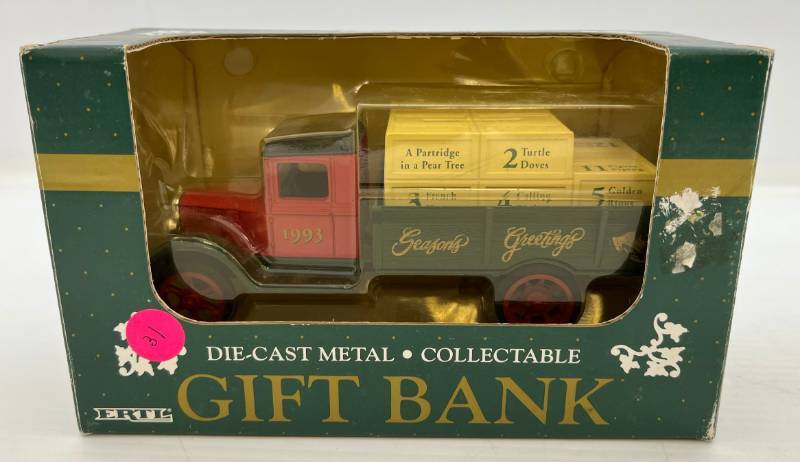 lot 74 image: Two Ertl Collectibles Die-Cast Metal Banks 1 1991 ( Seasons Greetings Gift Bank  ) Ford Model T 1 1993 ( Season Greetings Gift Bank )