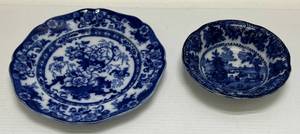 lot 107 image: 1890  W. Adams England Blue & White Bowl 6 34 & Cauldon Bentick England Blue & White Plate 9 34