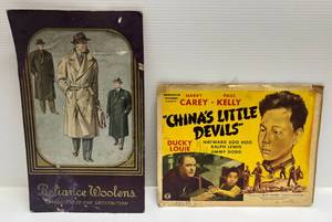 lot 117 image: Two Vintage Advertisement Pieces 1 Chinas Little Devils Movie Poster 11 x 14 1 Reliance Woolens 10 x 16 34