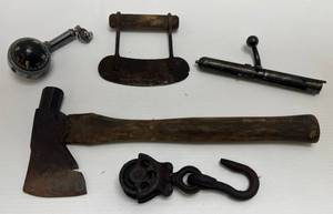 lot 120 image: Group Of Antique Items Including Lakeside Hatchet Hammer, Rifle Bolt Action And More