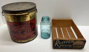 lot 127 image: Vintage Items Including J.T.Mc. Millan Co. Pure Lard Tin And More