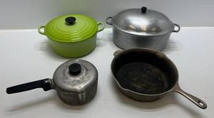 lot 134 image: Group Of Misc. Vintage Cookware Including Lecreuset 5 12 QT. Heavy Metal Cooking Pot