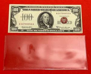 lot 187 image: 1966 $100.00 U.S. Note Red Seal (In Protective Sleeve)