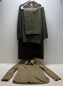 lot 191 image: Vintage U.S. Military Wool Pants, U.S.M.C. Trench Coat & Long Sleeve Shirt