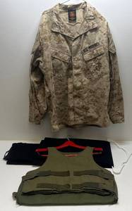 lot 192 image: Vintage U.S. Navy Wool Pants, U.S.M.C. Shirt And U.S. Army CVC Body Armor