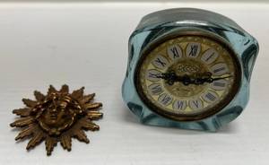 lot 196 image: Antique French Sunburst Clock Pendulum & Small Glass Table Clock Made In West Germany