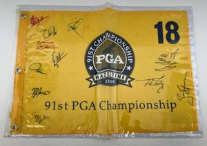 lot 198 image: 2009 91st PGA Championship 18Th Hole Flag Autographed By 12 Players Including  Bob Weekley, Robert Gaus & More