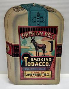 lot 199 image: Antique Orphan Boy Smoking Tobacco Fine Carolina Store Cardboard Sign 11 34 x 17 14