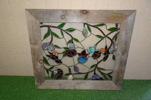 Vintage Barnwood Framed Leaded Glass Window