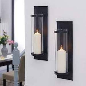 Danya B. Set of 2 Metal Pillar Candle Sconces with Glass Inserts