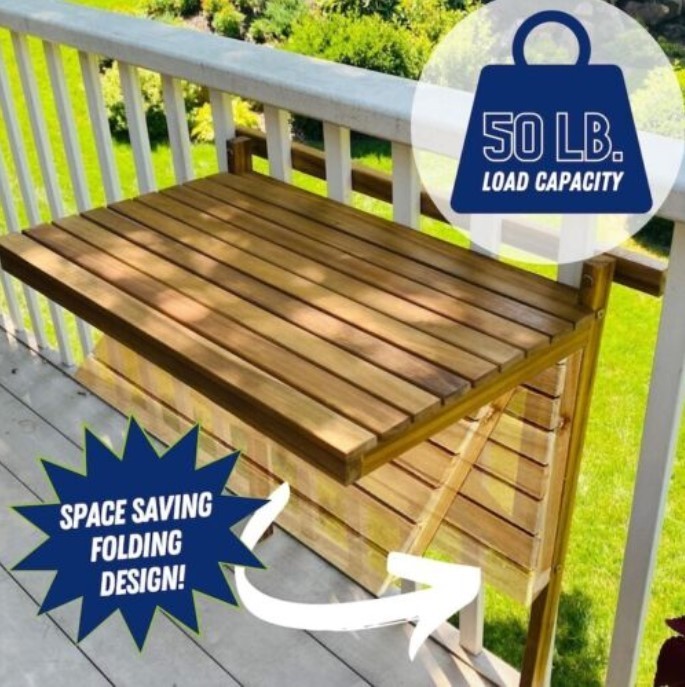 lot 414 image: NEW Patio Wise Acacia Wood Folding Balcony Table