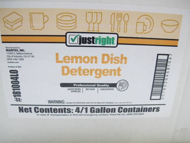 lot 688 image: NEW Maintex Just Right 128-oz Lemon Dish Soap (Case of 4)
