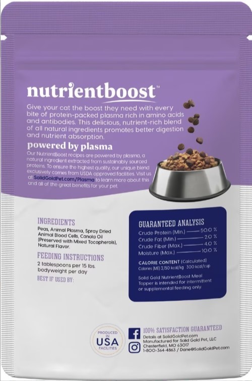 lot 618 image: NEW Solid Gold Nutrientboost Cat Food Meal Topper Powered By Plasma
