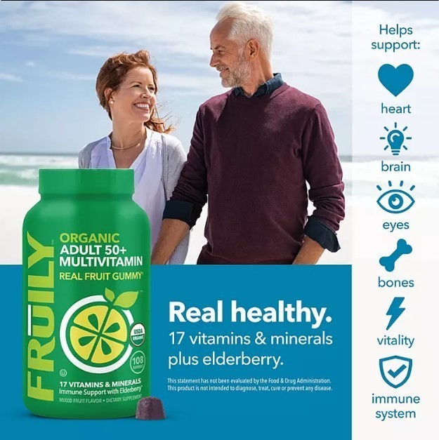 lot 650 image: NEW Fruily Organic Adult 50 Real Fruit Gummy Multivitamin (108 ct.)