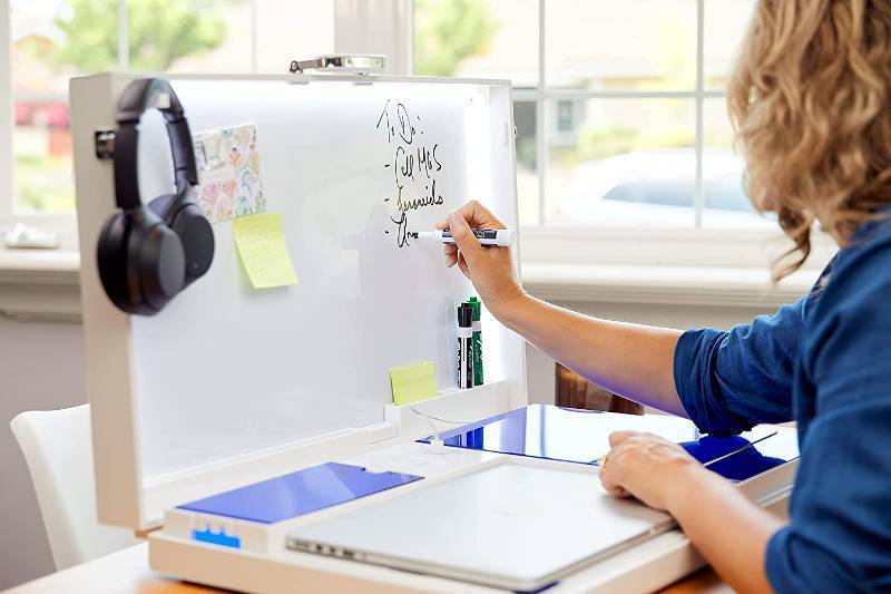 lot 699 image: NEW Worky 15-in-1 The Home Office Portable Multifunction Workstation Desk with Built-in PowerCharging, LED Lighting, StorageOrganization, and Magnetic Dry Erase Board