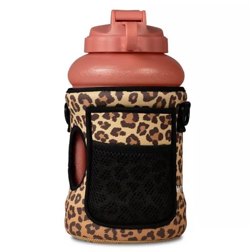 lot 591 image: NEW HydroJug Bundle 73oz Jug w Sleeve & Straw - Blush Leopard