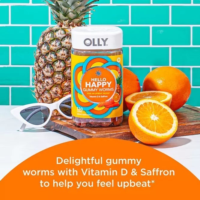 lot 543 image: NEW OLLY Hello Happy Gummy Worms, Mood Balance Support with Vitamin D, Tropical Zing (130 ct.)