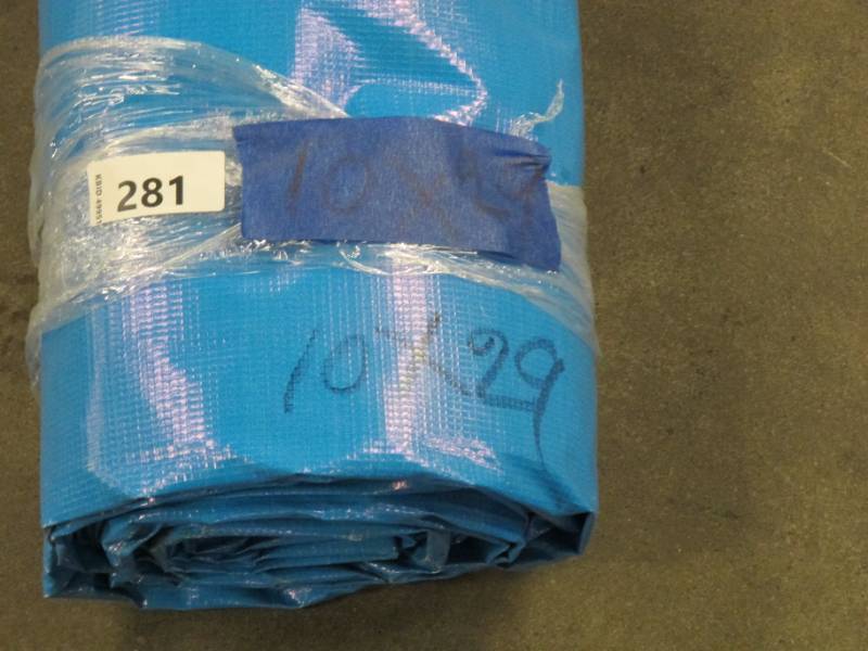 lot 420 image: 10 x 29 9 oz. Black Vinyl Tarp w Advertisement  Reused Billboard  9 mil Lightweight Heavy Duty - A Grade