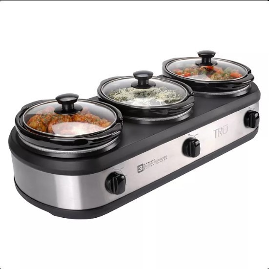 lot 461 image: TRU Triple Slow Cooker Buffet Server Set - Silver