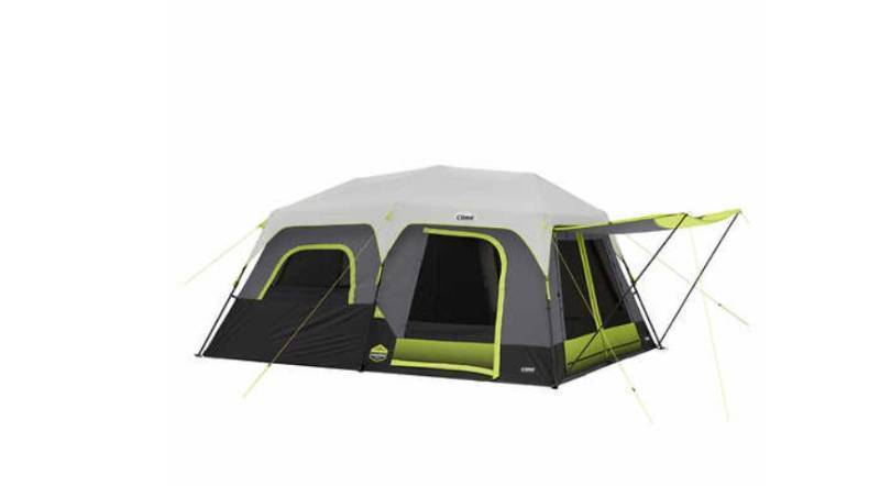 lot 380 image: CORE Equipment 10 Person Lighted Instant Cabin Tent with Awning - Lights not Working