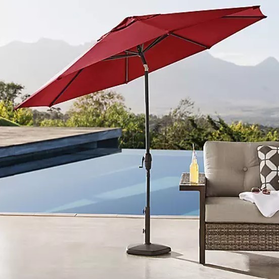 lot 385 image: NEW Members Mark Premium 10 Sunbrella Market Umbrellas - Jockey Red
