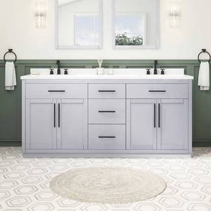 lot 352 image: OVE Decors Kaya 72 Bathroom Vanity with Double Sink, Quart Countertop - Minor Blemish on Bottom
