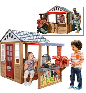 lot 398 image: NEW KidKraft Grill & Chill Pizza Party Wooden Outdoor Playhouse