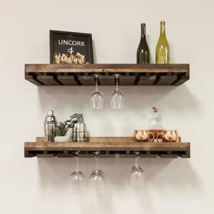 lot 399 image: Del Hutson Designs Rustic Luxe Gray 36 in. Wall Mounted Gray Stemware Rack Decorative Shelves (Set of 2)