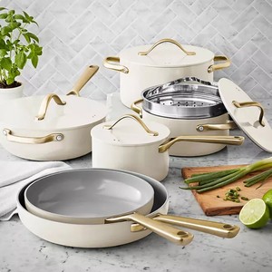 lot 400 image: NEW Members Mark 11-Piece Modern Ceramic Cookware Set  - Cream