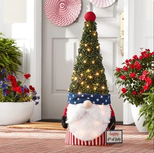 lot 478 image: NEW Members Mark 40 Pre-Lit Patriotic Gnome Topiary