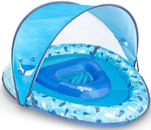 lot 482 image: NEW Aqua Leisure Adjustable Seat Baby Pool Float w Retractable Canopy, Whales