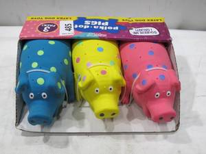 lot 485 image: NEW Multipet Polka-Dot Pigs Latex Dog Toys (3 pk.)