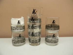 RARE - ORIGINAL VINTAGE SCHLITZ MALT LIQUOR BULL LOGO LOWBALL BAR GLASSES - 4  3 14 - 4  3 34 - GREAT SET - SEE PICTURES