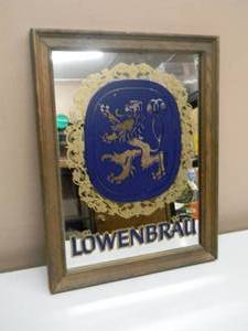 ORIGINAL VINTAGE LOWENBRAU BEER BAR  SIGN MIRROR - NICE - AWESOME OLD SCHOOL PIECE - APPROX 11 By 14 - SEE PICTURES