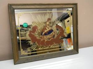RARE - ORIGINAL VINTAGE SCHLITZ BEER GIRL ON GLOBE BAR SIGN  MIRROR The Beer that made Milwaukee Famous - GREAT OLD SCHOOL PIECE - APPROX 14 By 11 - SEE PICTURES