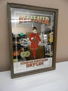 ORIGINAL VINTAGE BEEFEATER DRY GIN BAR SIGN  MIRROR - GREAT OLD SCHOOL PIECE - APPROX 12 By 16 - SEE PICTURES