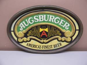 RARE - VINTAGE AUGSBURGER AMERICAS FINEST BEER OVAL BAR SIGN - GREAT PIECE - APPROX 23 By 15 - SEE PICTURES