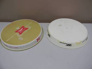 VINTAGE MILLER HIGH LIFE BEER METAL BEER TRAY & VINTAGE MILLER GENUINE DRAFT PLASTIC BEER TRAY - NICE - COOL PIECES - APPROX 13 - SEE PICTURES